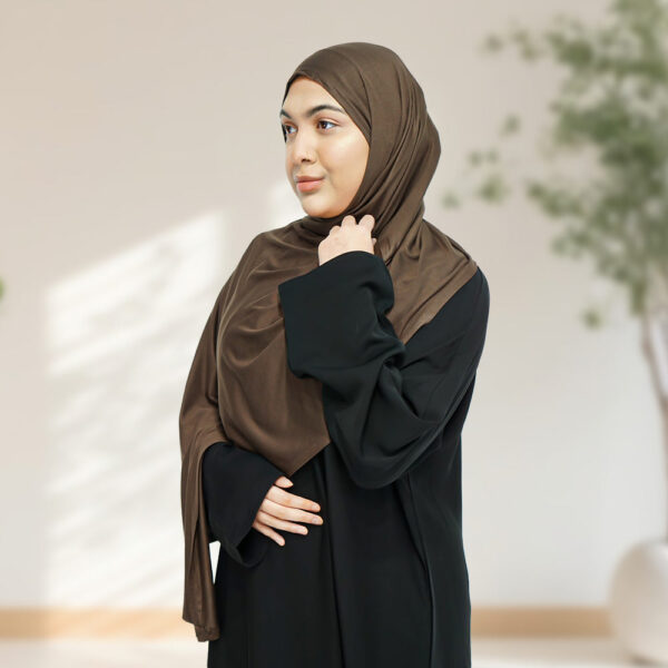 Deluxe Quality Egyptian Jersey Hijab - Brown - Image 2