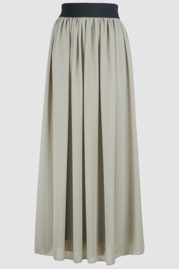 Beige Chiffon Flared Skirt With Inner Layer