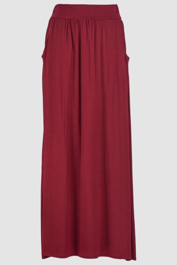 Burgundy Jersey Skirt With Pockets