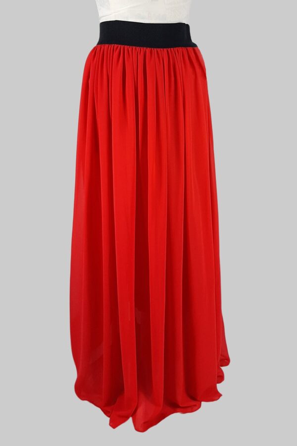 Chiffon Flared Skirt With Inner Layer-Red