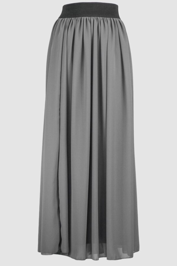 Grey Chiffon Flared Skirt With Inner Layer