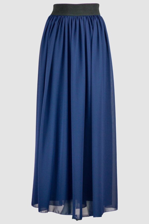 Navy Chiffon Flared Skirt With Inner Layer